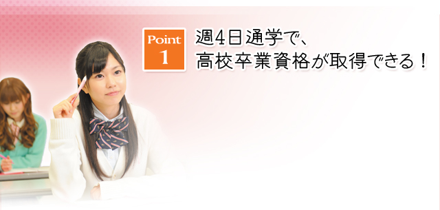 Point1 週4日通学で、高校卒業資格が取得できる！